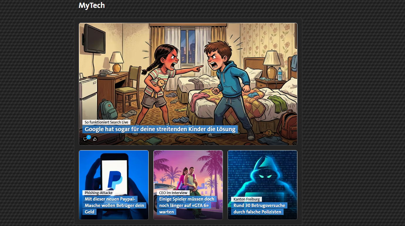 Screenshot des MyTech Verticals bei blueNews